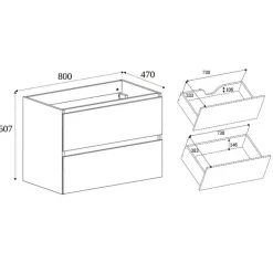 3xE Living Meuble de salle de bain 100 cm (80+20) avec plan de travail supérieur + pieds meuble, Couleur: Chêne Foncé, 100 x 46 x 80,7 cm* Lave-Mains