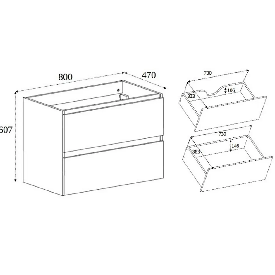 3xE Living Meuble de salle de bain 100 cm (80+20) avec plan de travail supérieur + pieds meuble, Couleur: Chêne Foncé, 100 x 46 x 80,7 cm* Lave-Mains