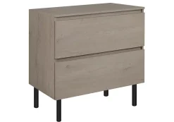 3xE Living Meuble de salle de bain 80 cm avec plan de travail supérieur + pieds meuble, Couleur: Chêne Foncé, 80 x 46 x 80,7 cm