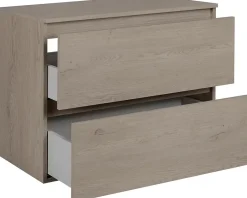 3xE Living Meuble de salle de bain 80 cm avec plan de travail supérieur + pieds meuble, Couleur: Chêne Foncé, 80 x 46 x 80,7 cm