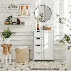 Calicosy Meuble de salle de bain 1 Porte 4 Tiroirs - L55 cm* Etagère Salle De Bains