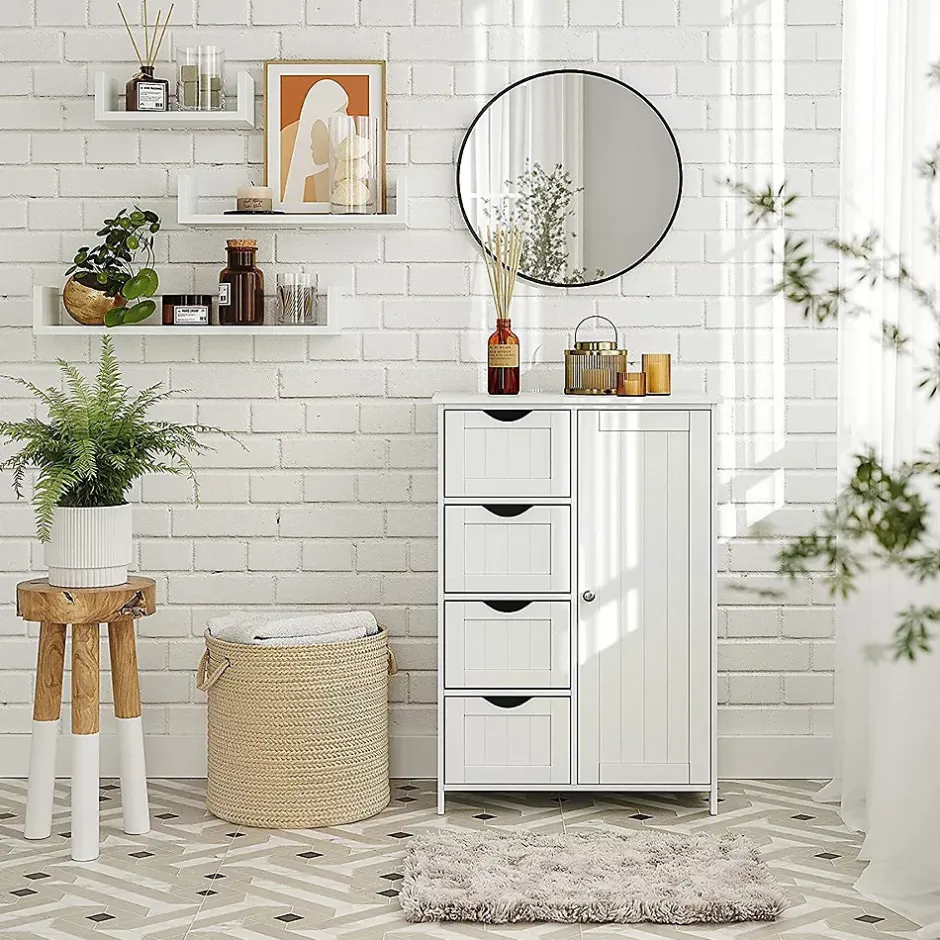 Calicosy Meuble de salle de bain 1 Porte 4 Tiroirs - L55 cm* Etagère Salle De Bains