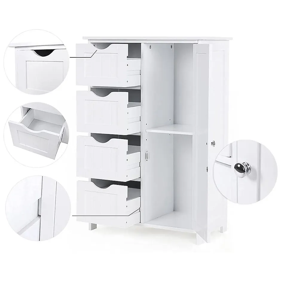 Calicosy Meuble de salle de bain 1 Porte 4 Tiroirs - L55 cm* Etagère Salle De Bains