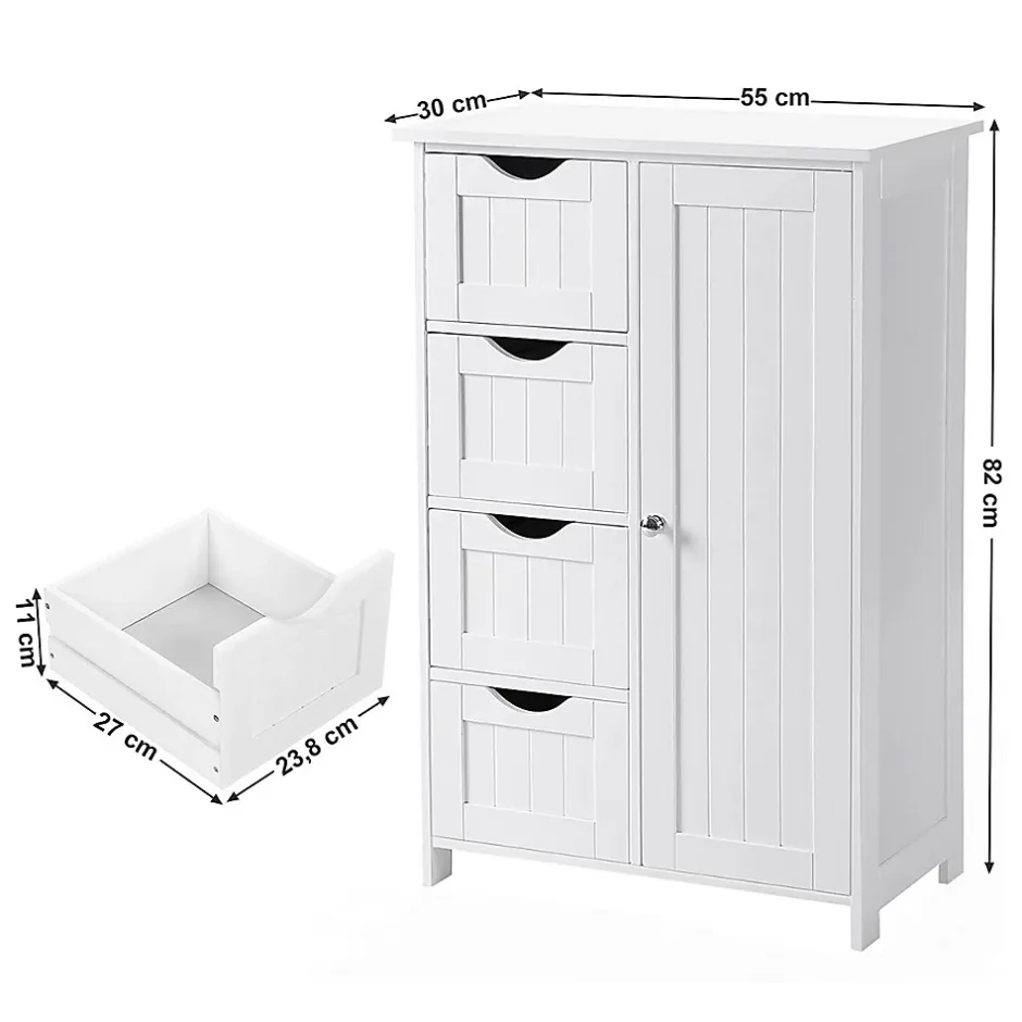 Calicosy Meuble de salle de bain 1 Porte 4 Tiroirs - L55 cm* Etagère Salle De Bains