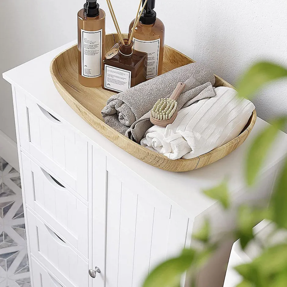 Calicosy Meuble de salle de bain 1 Porte 4 Tiroirs - L55 cm* Etagère Salle De Bains