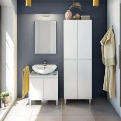Generic Meuble de salle de bain - double colonne - Blanc brillant - 4 portes - L60 x P35 x H182 cm - DESTAL* Colonne De Salle De Bains