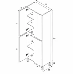 Generic Meuble de salle de bain - double colonne - Blanc brillant - 4 portes - L60 x P35 x H182 cm - DESTAL* Colonne De Salle De Bains