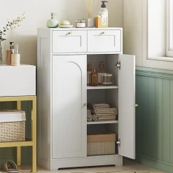 Homcom Meuble de salle de bain - 2 tiroirs, 2 portes, étagères réglables - dim. 60 x 30 x 108 cm - blanc