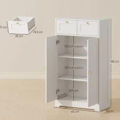 Homcom Meuble de salle de bain - 2 tiroirs, 2 portes, étagères réglables - dim. 60 x 30 x 108 cm - blanc
