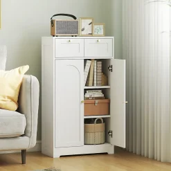 Homcom Meuble de salle de bain - 2 tiroirs, 2 portes, étagères réglables - dim. 60 x 30 x 108 cm - blanc