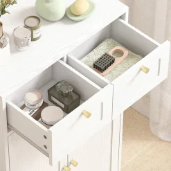 Homcom Meuble de salle de bain - 2 tiroirs, 2 portes, étagères réglables - dim. 60 x 30 x 108 cm - blanc