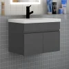 AICA Sanitaire Meuble de salle de bain 60 cm avec vasque suspendu 2 portes meuble de salle de bain anthracite