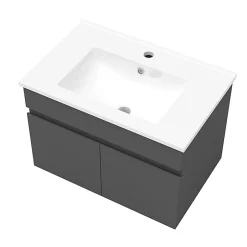 AICA Sanitaire Meuble de salle de bain 60 cm avec vasque suspendu 2 portes meuble de salle de bain anthracite
