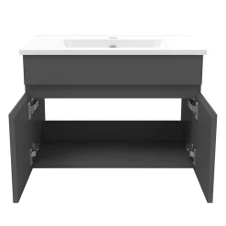 AICA Sanitaire Meuble de salle de bain 60 cm avec vasque suspendu 2 portes meuble de salle de bain anthracite
