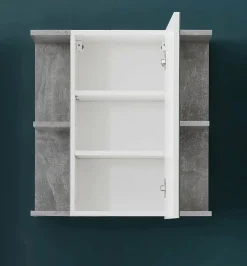 Chb Collection Meuble de salle de bain - Armoire de toilette avec miroir et LED en mélaminé blanc-gris. L-H-P:60-62-20cm* Armoire De Toilette