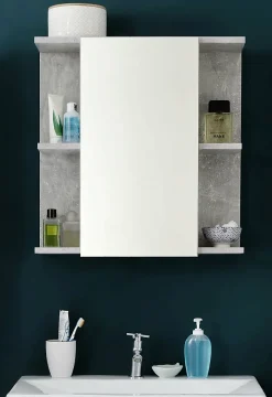 Chb Collection Meuble de salle de bain - Armoire de toilette avec miroir et LED en mélaminé blanc-gris. L-H-P:60-62-20cm* Armoire De Toilette