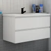AICA Sanitaire Meuble de salle de bain avec lavabo, 100 cm, 2 tiroirs avec fermeture amortie, meuble suspendu blanc