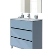 Pegane Meuble de salle de bain avec 3 portes coloris bleu azul - Hauteur 88 x Longueur 81 x Profondeur 47 cm