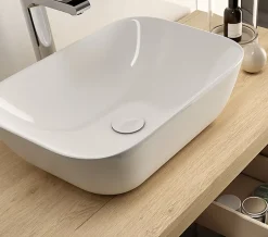 Cosyneo Meuble de salle de bain avec vasque à poser arrondie KING et miroir Led STAM - Roble (chêne clair) - 120cm