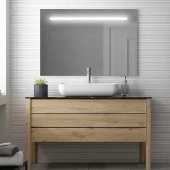 Cosyneo Meuble de salle de bain avec vasque à poser arrondie KING et miroir Led STAM - Roble (chêne clair) - 120cm