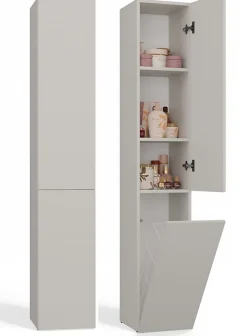 3xE Living Meuble de salle de bain avec panier à linge, cachemire, 174 x 31 x 30cm
