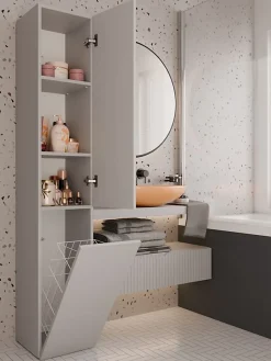 3xE Living Meuble de salle de bain avec panier à linge, cachemire, 174 x 31 x 30cm