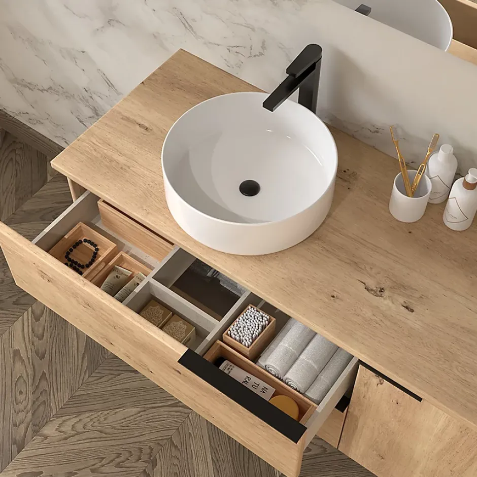 Cosyneo Meuble de salle de bain avec vasque à poser ronde KING - 100cm