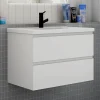 AICA Sanitaire Meuble de salle de bain avec lavabo, 80 cm, 2 tiroirs avec fermeture amortie, meuble suspendu blanc