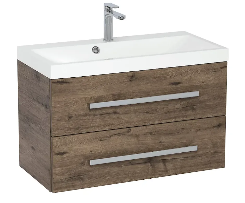 Naturel Meuble de salle de bain avec lavabo Cube Way 60x40 cm chêne Wellington (CUBE260ZDW)* Lave-Mains
