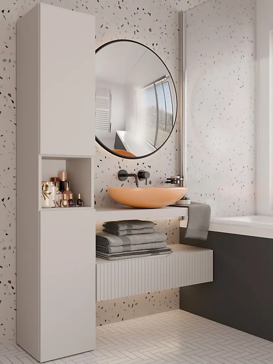 3xE Living Meuble de salle de bain avec panier à linge, cachemire, 174 x 31 x 30cm* Armoire De Salle De Bains