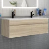 AICA Sanitaire Meuble de salle de bain avec double vasque chêne, meuble suspendu 120 cm avec double porte chêne* Meuble Vasque
