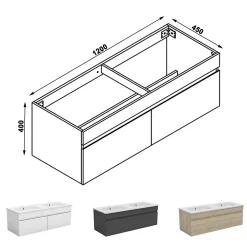 AICA Sanitaire Meuble de salle de bain avec double vasque chêne, meuble suspendu 120 cm avec double porte chêne* Meuble Vasque