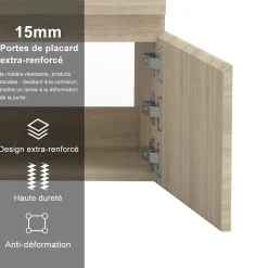 AICA Sanitaire Meuble de salle de bain avec double vasque chêne, meuble suspendu 120 cm avec double porte chêne* Meuble Vasque