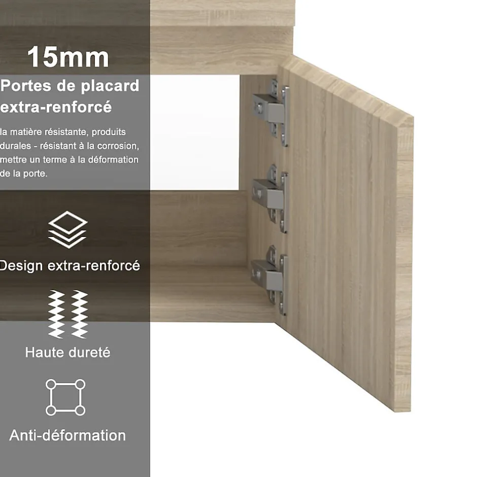 AICA Sanitaire Meuble de salle de bain avec double vasque chêne, meuble suspendu 120 cm avec double porte chêne* Meuble Vasque