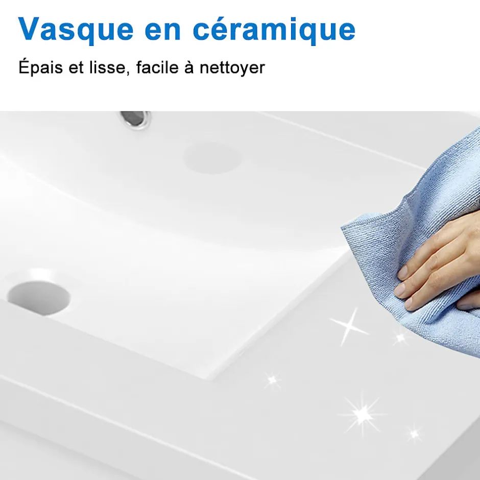 AICA Sanitaire Meuble de salle de bain avec double vasque chêne, meuble suspendu 120 cm avec double porte chêne* Meuble Vasque