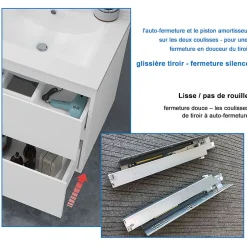 AICA Sanitaire Meuble de salle de bain avec double vasque chêne, 120 cm meuble chêne avec lavabo meuble à 4 tiroirs