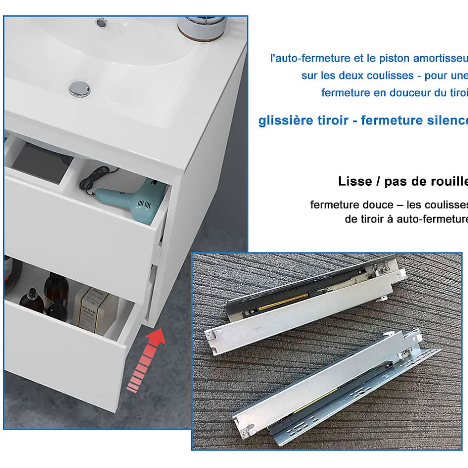 AICA Sanitaire Meuble de salle de bain avec double vasque chêne, 120 cm meuble chêne avec lavabo meuble à 4 tiroirs
