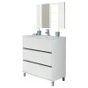 Pegane Meuble de salle de bain avec 3 portes coloris blanc - Hauteur 88 x Longueur 81 x Profondeur 47 cm