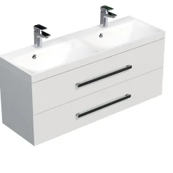 Naturel Meuble de salle de bain avec double vasque Cube Way 120x40 cm blanc brillant (CUBE2120ZBL)