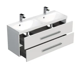 Naturel Meuble de salle de bain avec double vasque Cube Way 120x40 cm blanc brillant (CUBE2120ZBL)