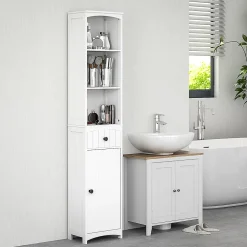 ProximaX Meuble de salle de bain, armoire haute à 3 étagères et 1 tiroir, étagère de salle de bain, meuble de salle de bain, blanc* Meuble Wc