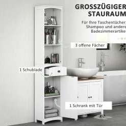 ProximaX Meuble de salle de bain, armoire haute à 3 étagères et 1 tiroir, étagère de salle de bain, meuble de salle de bain, blanc* Meuble Wc