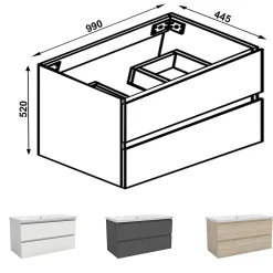AICA Sanitaire Meuble de salle de bain blanc 100cm, suspendu avec 2 tiroirs
