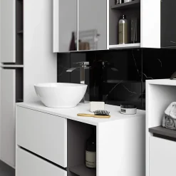 3xE Living Meuble de salle de bain, blanc/gris graphite, 35 x 80 x 30 cm* Armoire De Salle De Bains