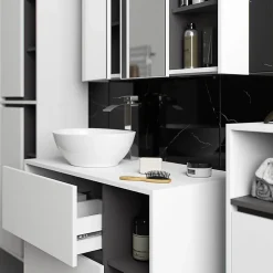 3xE Living Meuble de salle de bain, blanc/gris graphite, 35 x 80 x 30 cm* Armoire De Salle De Bains