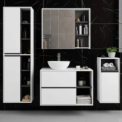 3xE Living Meuble de salle de bain, blanc/gris graphite, 50 x 170 x 30 cm* Armoire De Salle De Bains