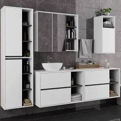 3xE Living Meuble de salle de bain, blanc/gris graphite, 50 x 170 x 30 cm* Armoire De Salle De Bains