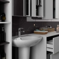3xE Living Meuble de salle de bain, blanc/gris graphite, 50 x 170 x 30 cm* Armoire De Salle De Bains