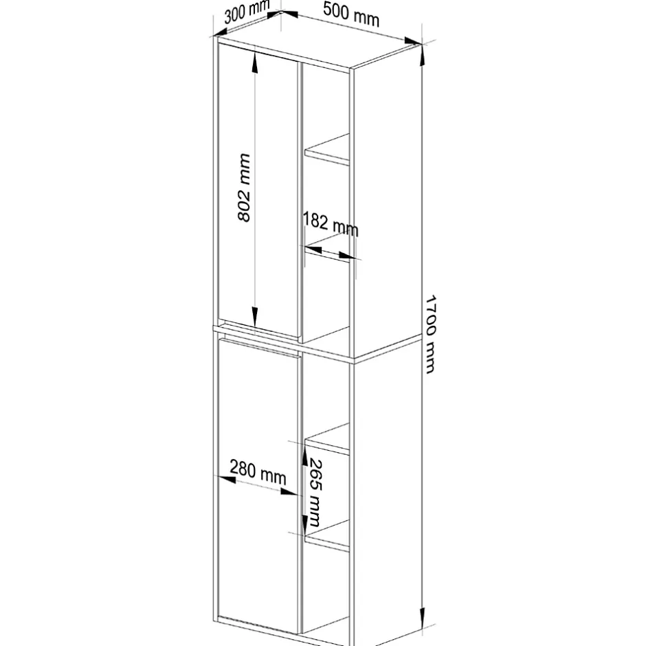 3xE Living Meuble de salle de bain, blanc/chêne Sonoma, 50 x 170 x 30 cm