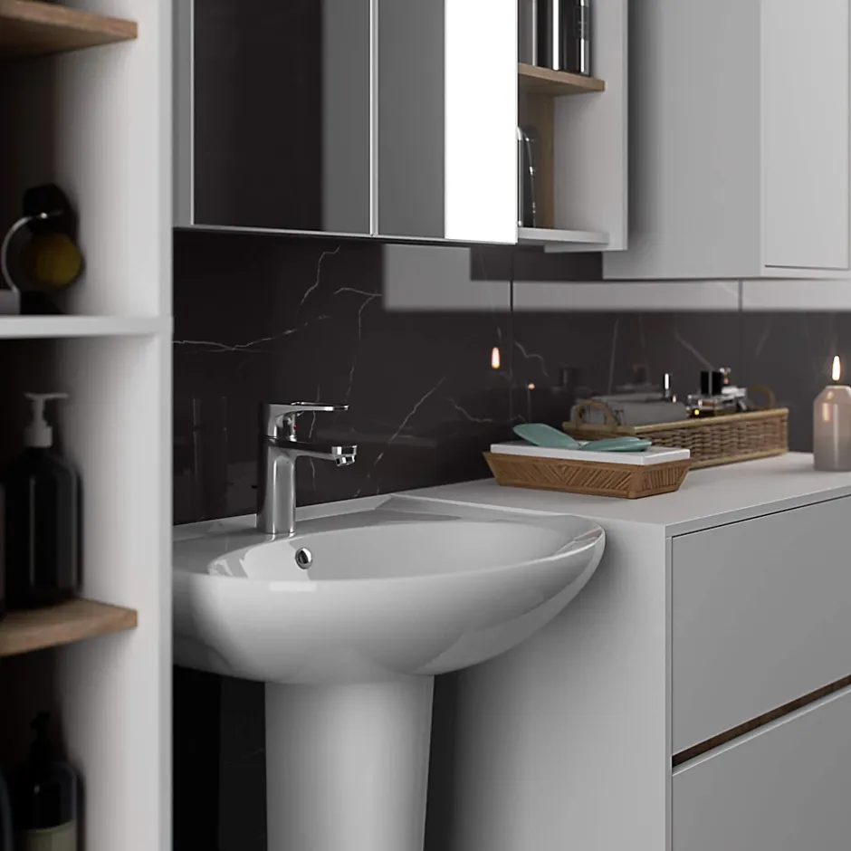 3xE Living Meuble de salle de bain, blanc/chêne Sonoma, 50 x 170 x 30 cm